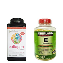 Bộ đôi chống lão hóa da Collagen Youtheory Type 1 2 & 3 390 viên và Vitamin E 400 IU Kirkland 500 viên của Mỹ