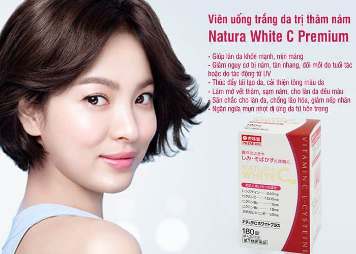 Viên uống trắng da Vitamin C L-cystine Natura White C Premium Nhật Bản 180  viên